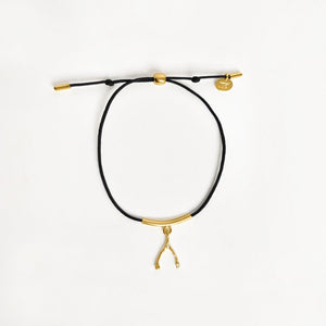 Wishbone String Bracelet (Black) - Gold
